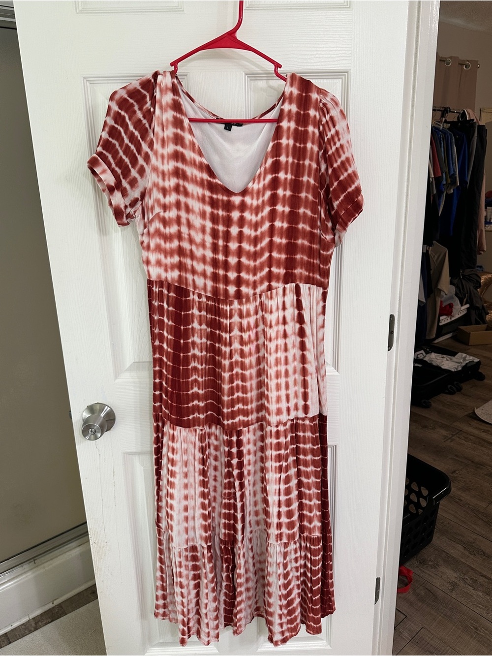 Papermoon Rust and White Tie-Dye V-Neck Maxi Dress
